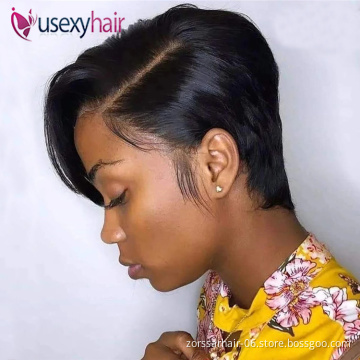 Ladies best sample raw Indian human hair lace frontal wigs for woman pre plucked human lacefront wig short pixie cut lace wig